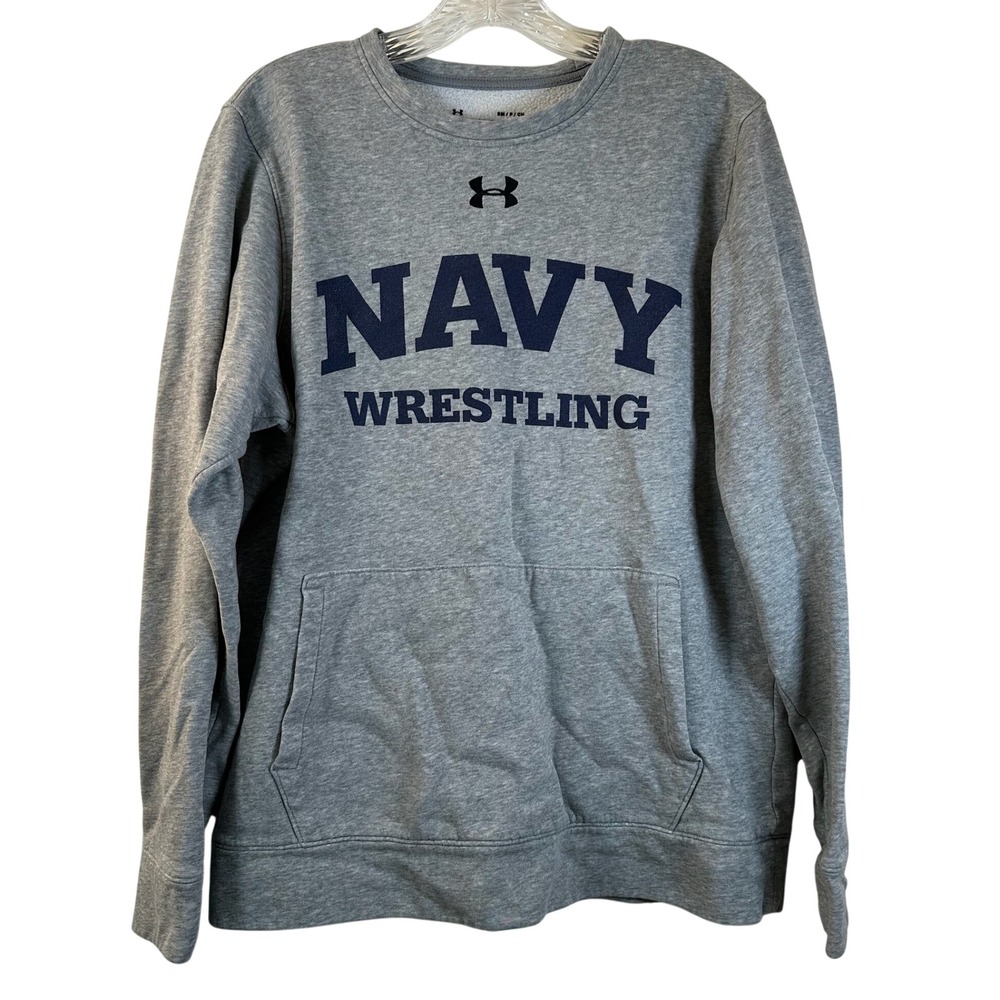 Under Armour Navy Wrestling ColdGear Sweatshirt Gray Crewneck Men Small
